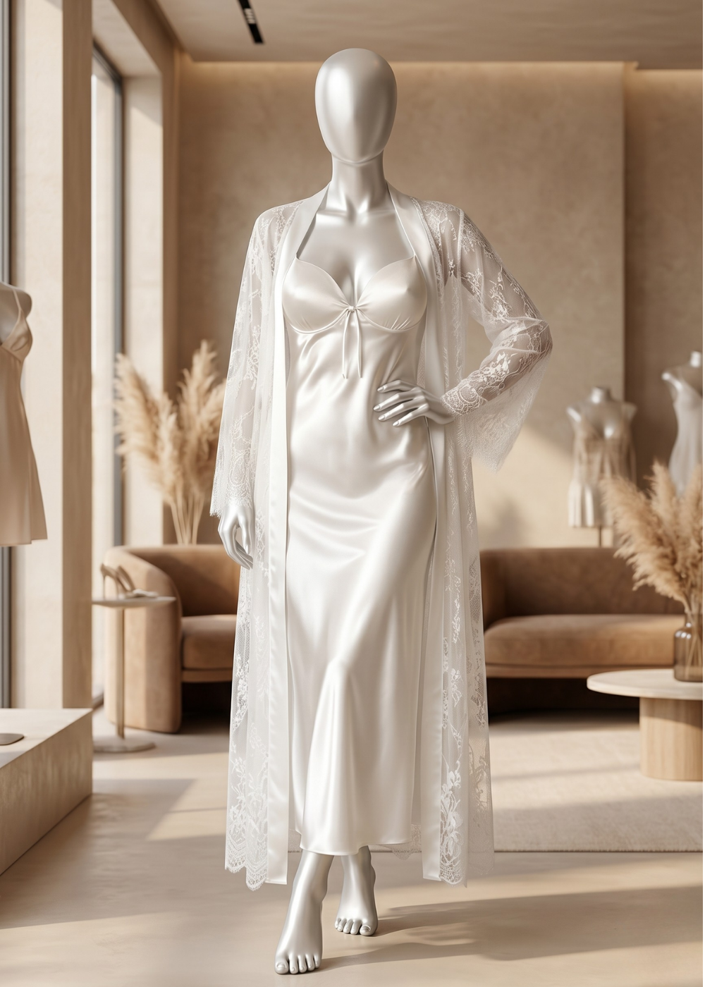 2-piece Ivory Satin Bridal Nightgown Set