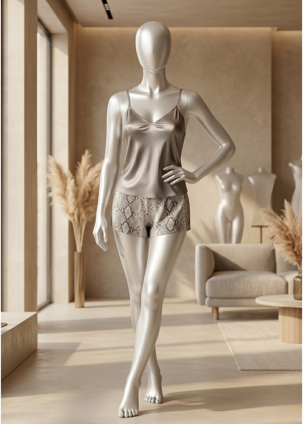 2-piece Champagne Satin Lounge Set