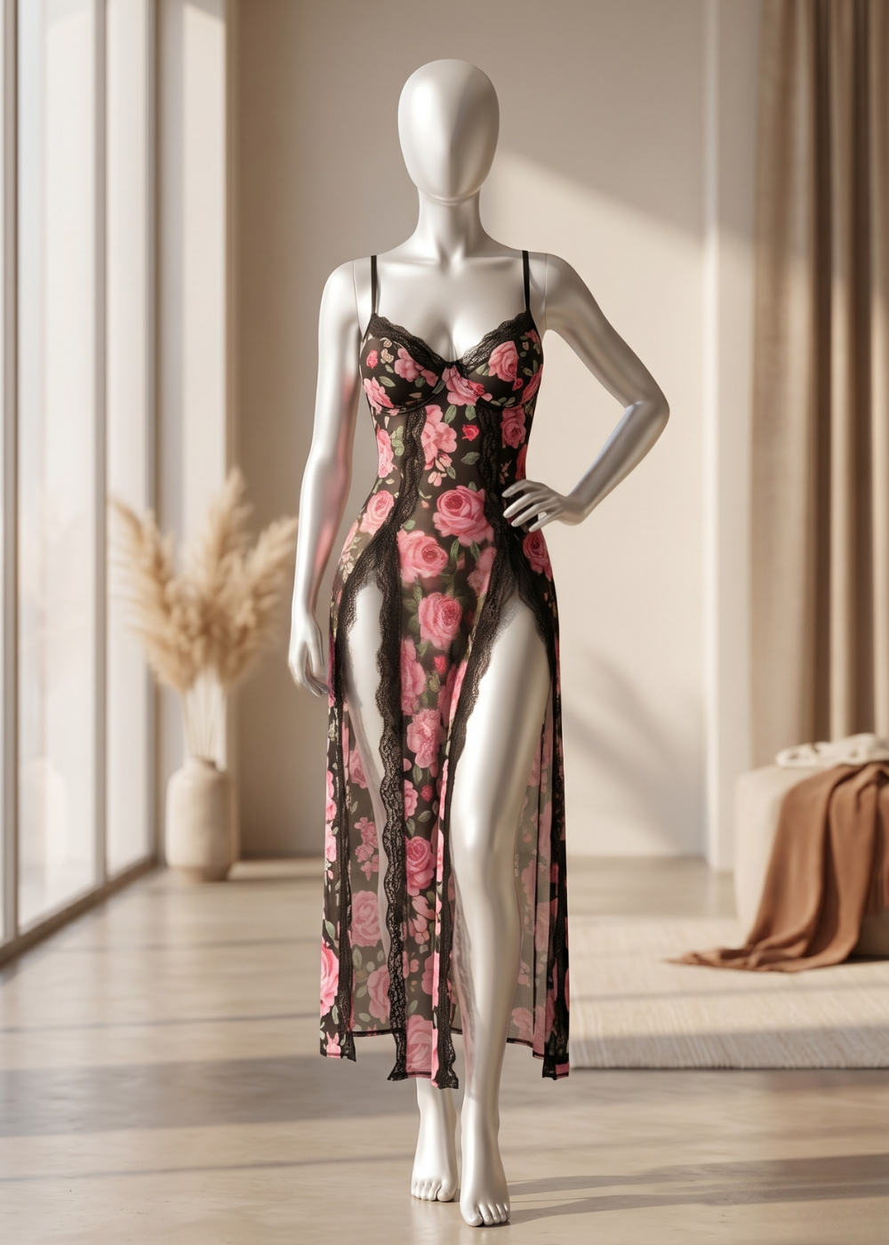 Rose Noir Sheer Night Dres