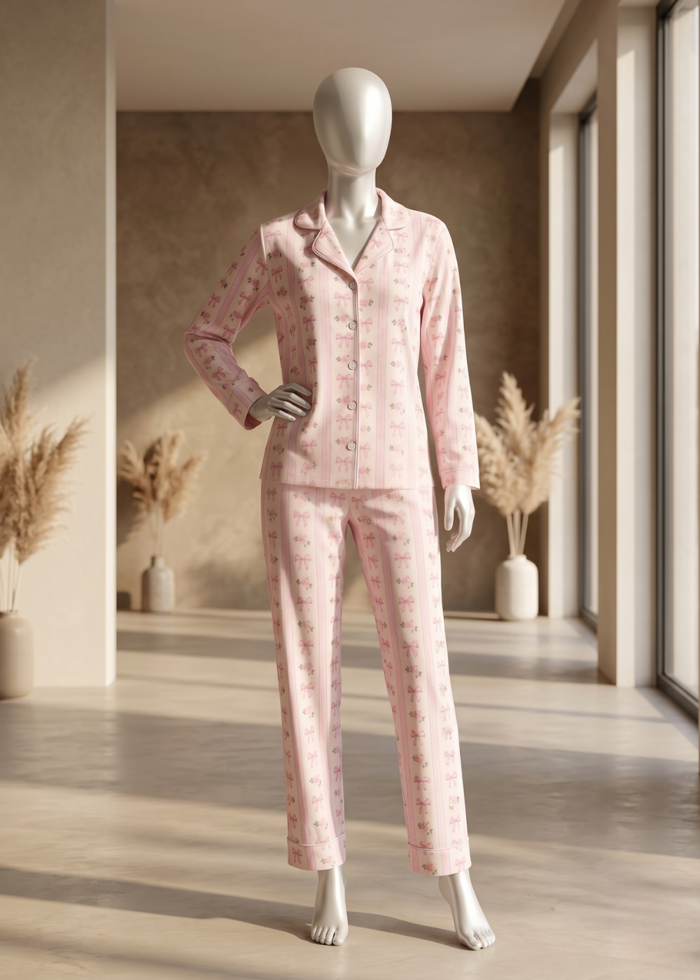 2-piece Blush Ribbon Pajama Set