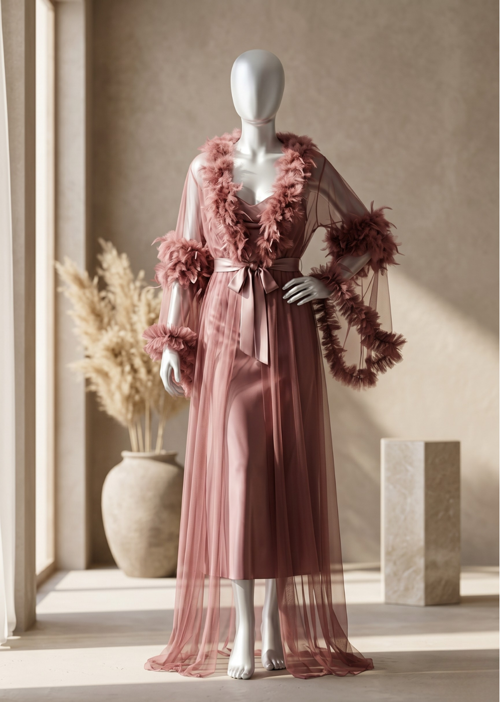 2-piece Scarlet Desire Feather Nightgown