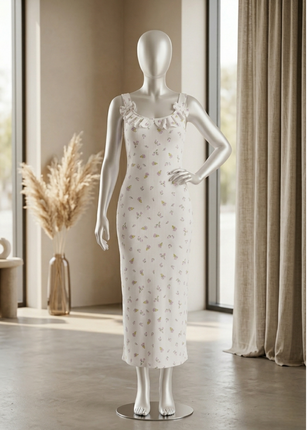 Soft Bloom Ribbed Lounge Dress