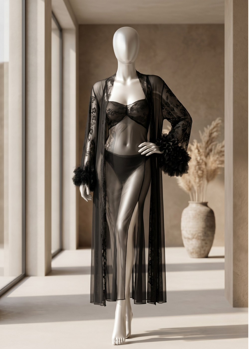 Luxury Sheer Lace Robe Lingerie Set