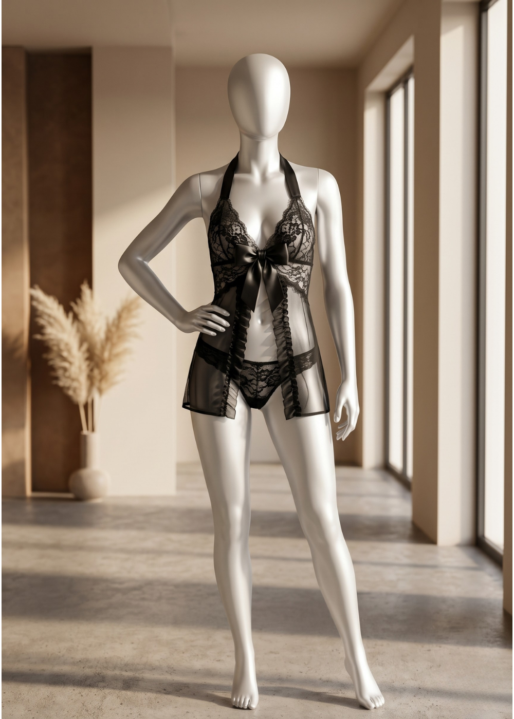 2-piece Midnight Lace Babydoll Set