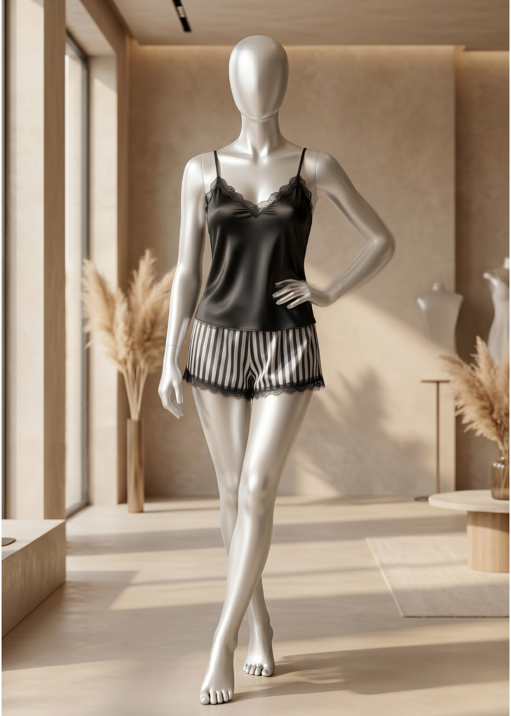 2-piece Noir Satin Lounge Set