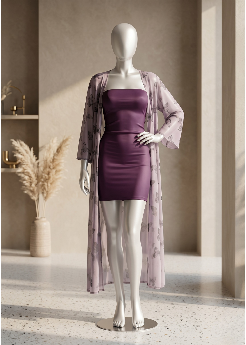 Lingerie Set with Sheer Butterfly Robe