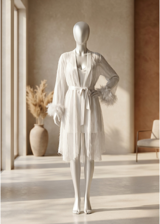 2-piece Ivory Feather Bridal Robe Set