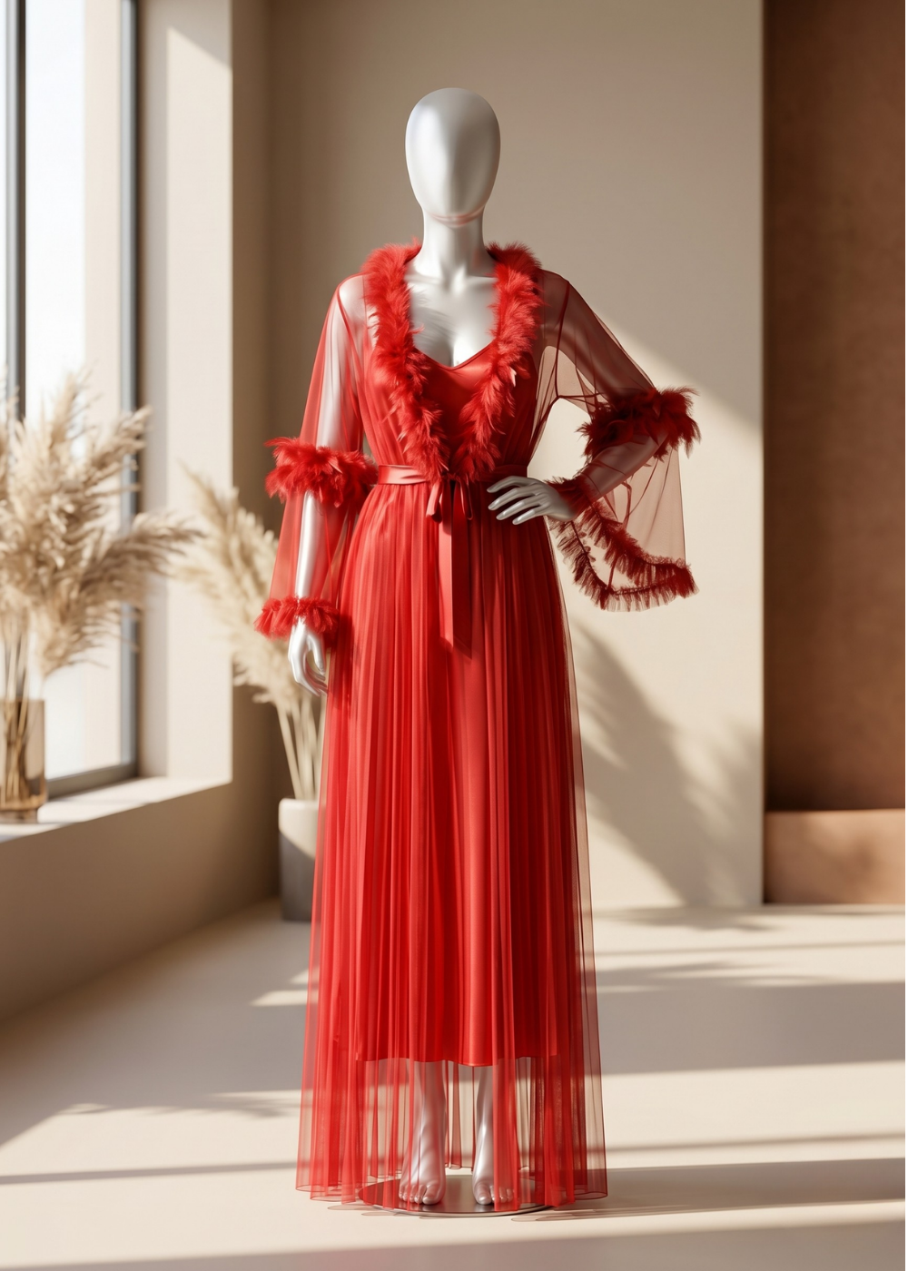 2-piece Scarlet Desire Feather Nightgown
