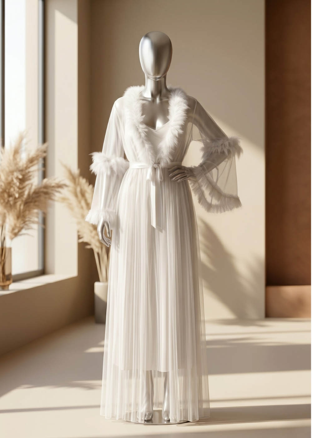 2-piece Scarlet Desire Feather Nightgown