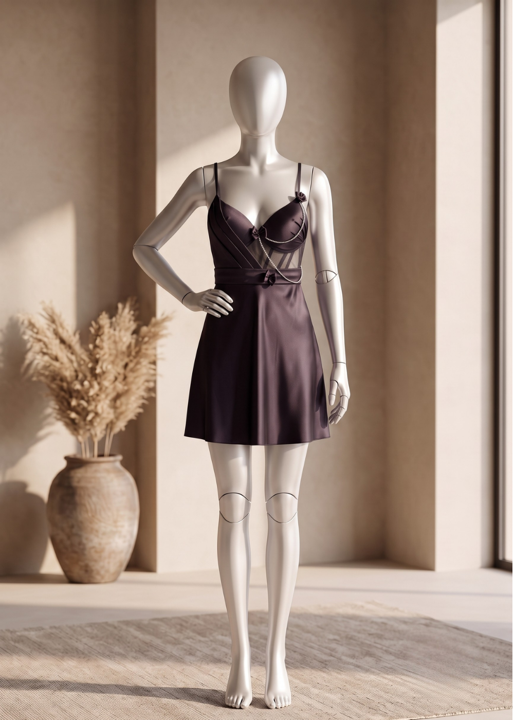 Midnight Satin Charm Babydoll