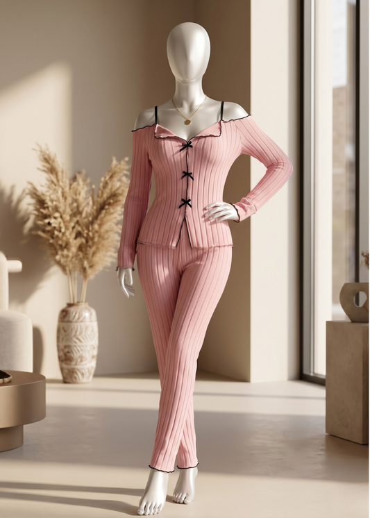 Feminine Ribbed Pajama Set