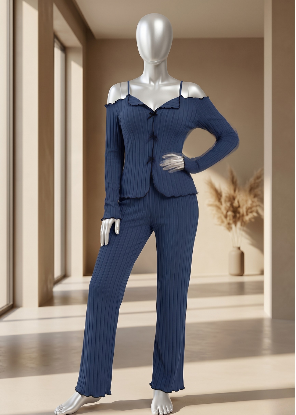 Feminine Ribbed Pajama Set