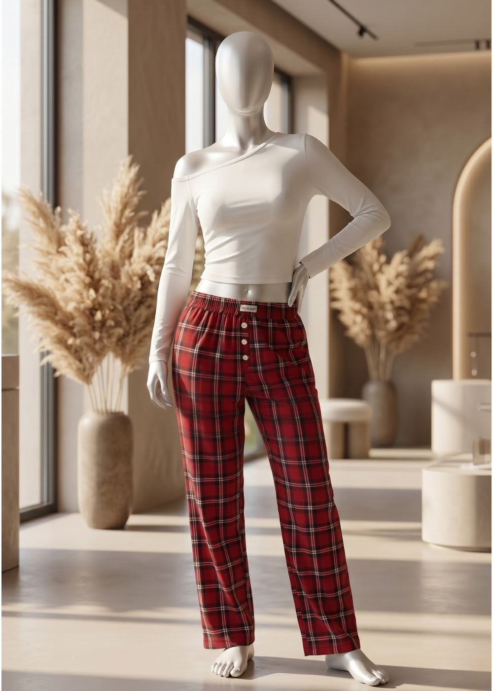 Casual Plaid Cotton Pajama Set