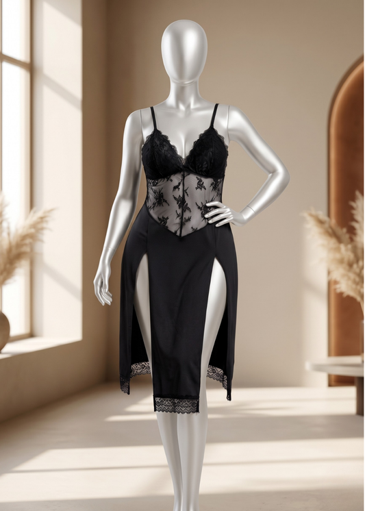 Elegant Lace Nightgown with Side Slit