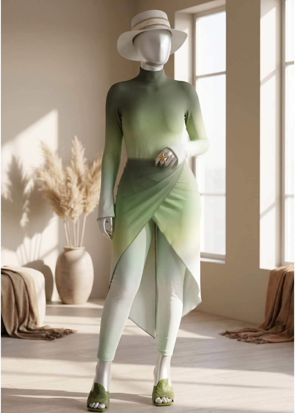 Modern Modest Swimsuit with Sheer Cover-Up