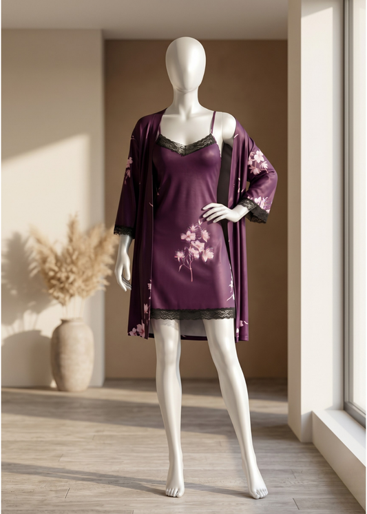 Floral Nightgown with Elegant Robe
