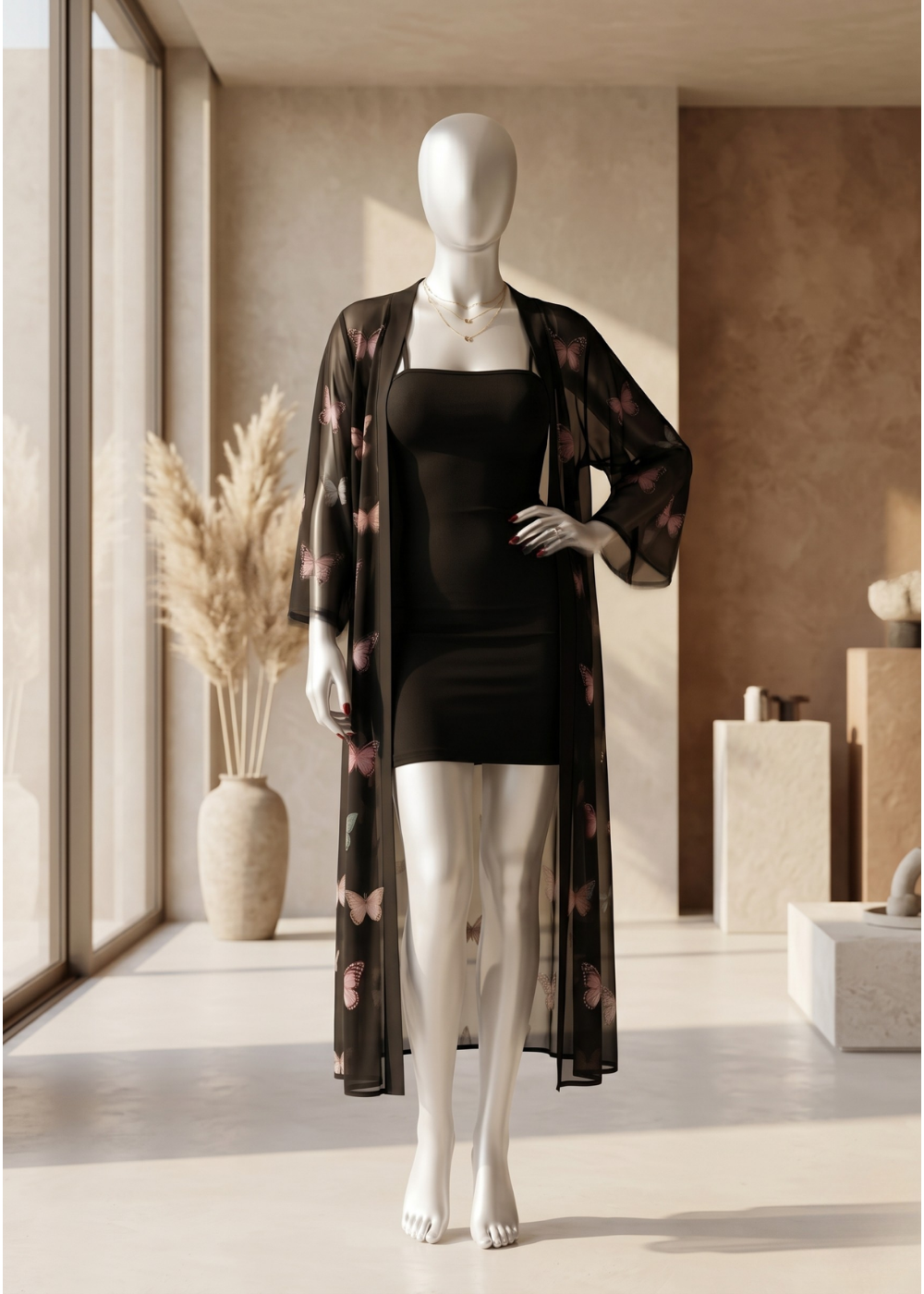 Lingerie Set with Sheer Butterfly Robe