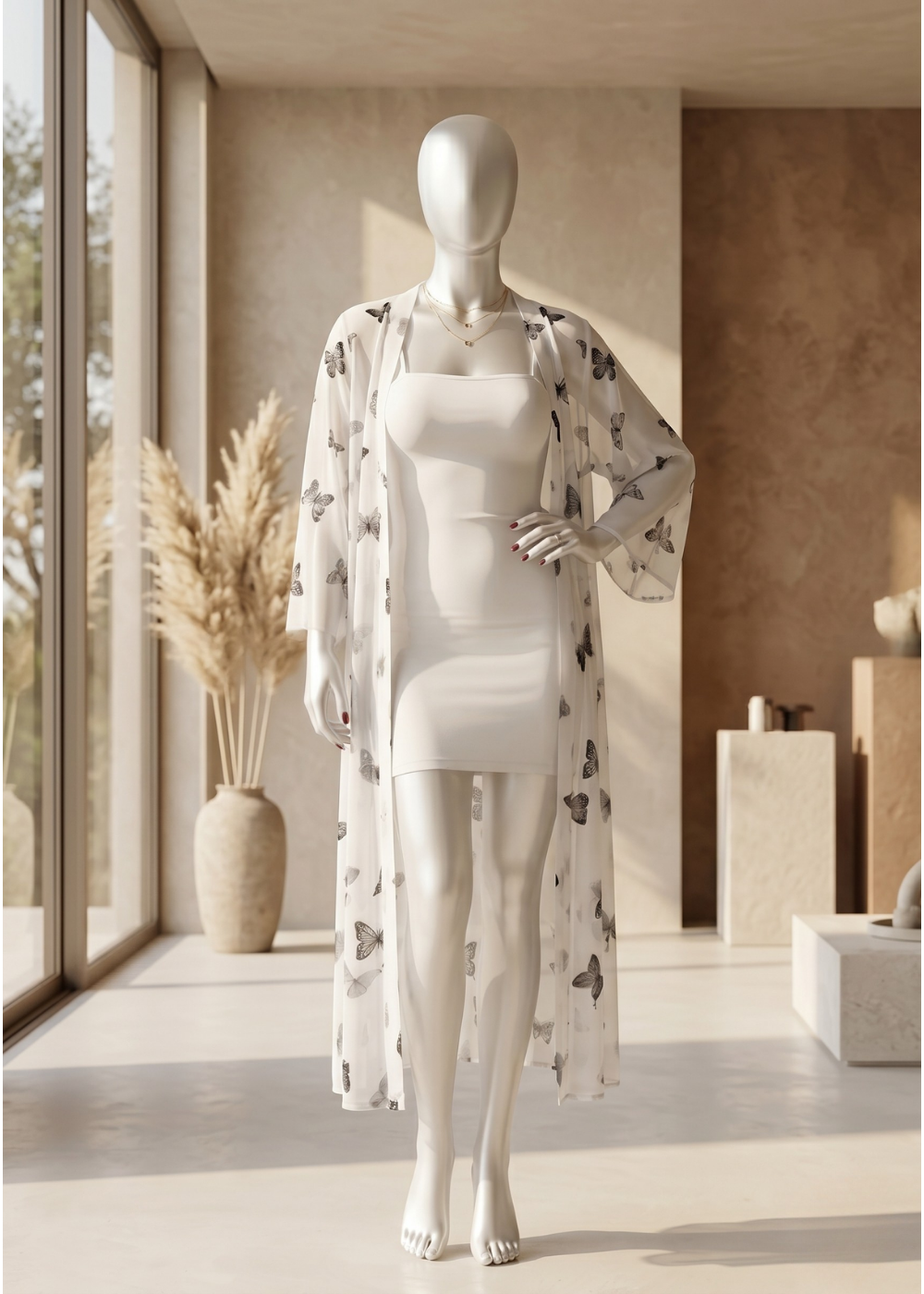 Lingerie Set with Sheer Butterfly Robe
