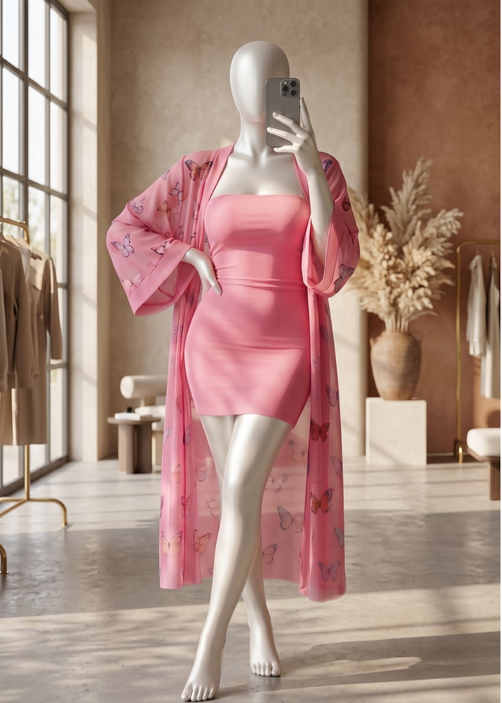Lingerie Set with Sheer Butterfly Robe