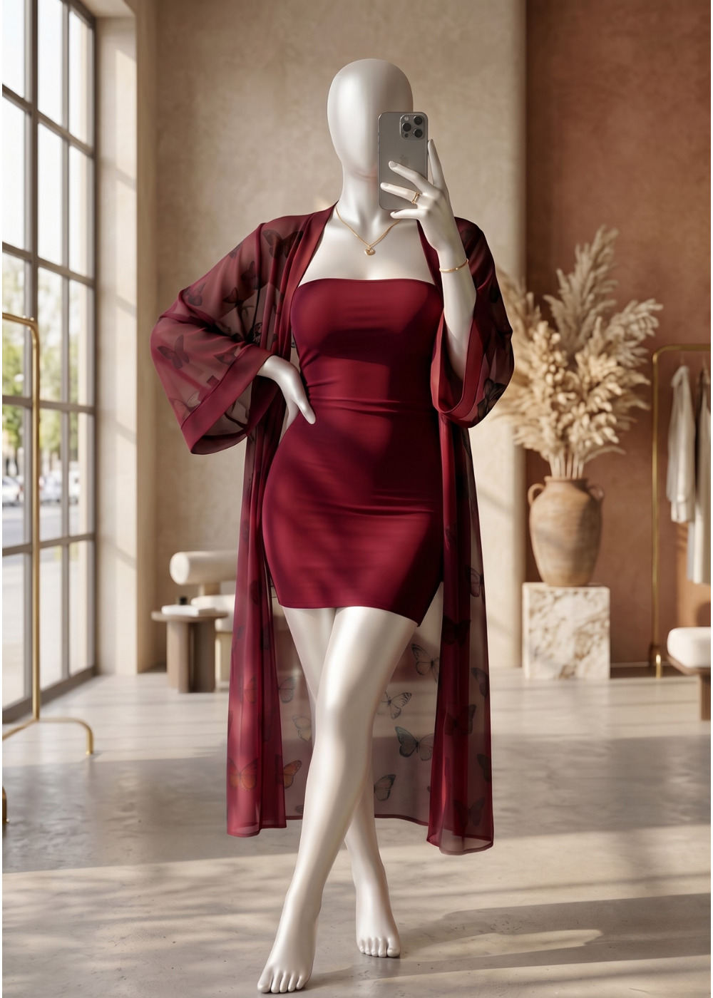 Lingerie Set with Sheer Butterfly Robe