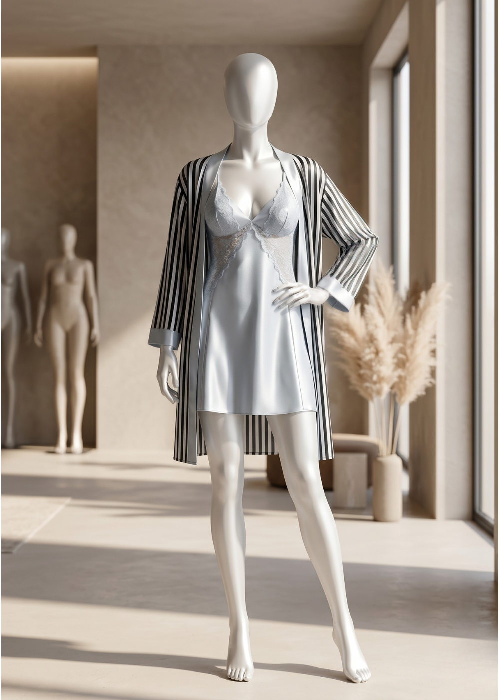 2-piece Silver Elegance Satin Robe Set