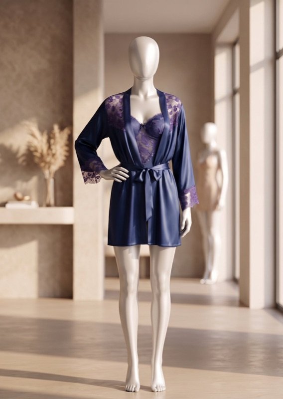 2 piece Royal Amethyst Satin Lace Robe Set